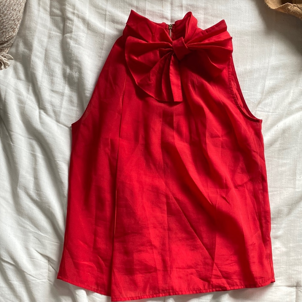 INA red sheer formal tank with bow on neck